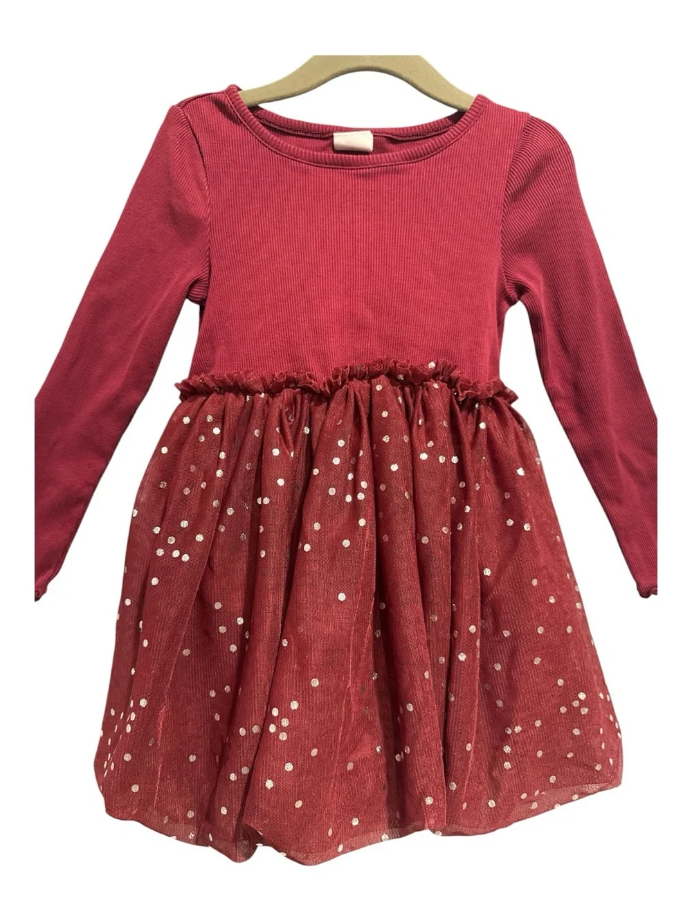 GAP Toddler Girl Mixed Media Bubble Long Sleeve Dress Party Holiday Cotton Sz 3T